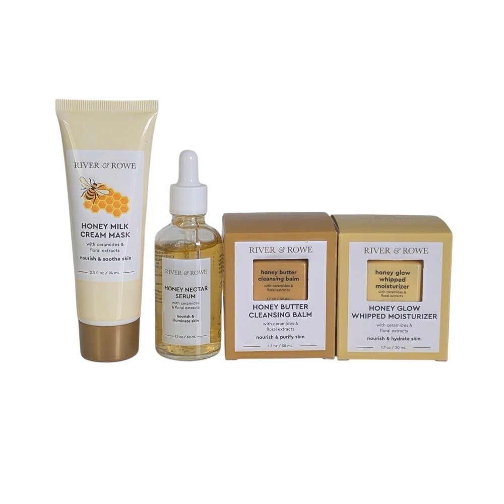 River & Rowe Honey Cleansing Balm,  Mask, Serum & Whipped Moisturizer Set Of 4